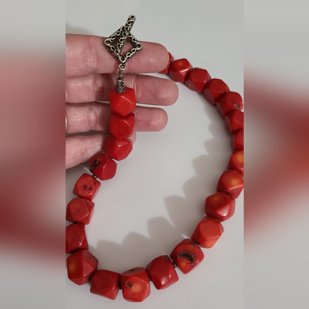 Massive coral necklace natural sterling toggle clasp chunky weight vintage estat